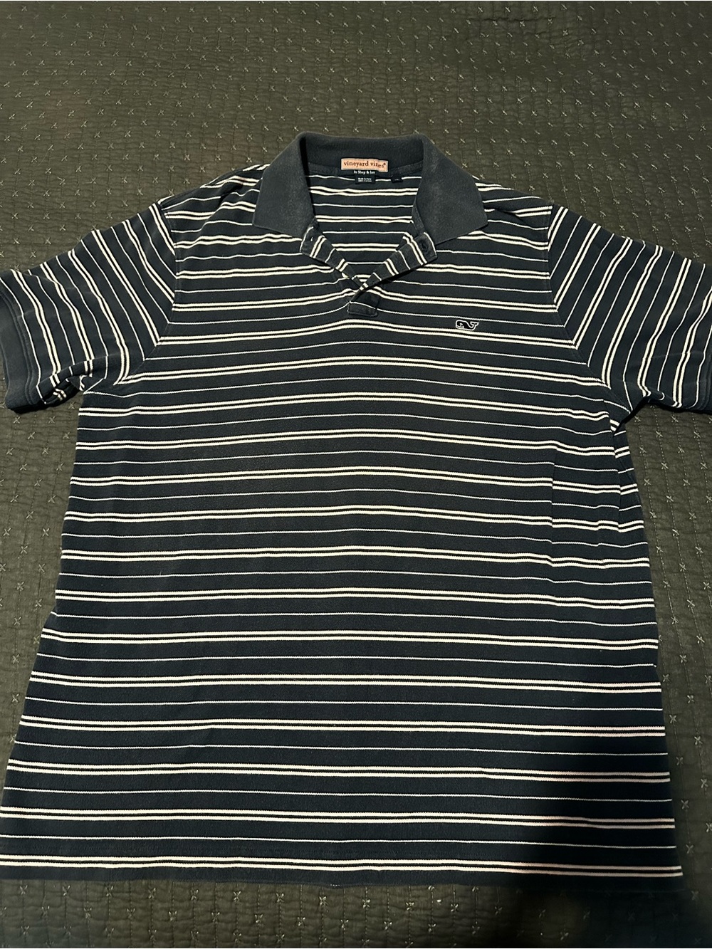 Vineyard Vines Navy and White Striped Men’s Polo